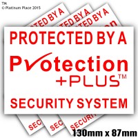 6 x 130mm Protection PlusTM Design Red on White EXTERNAL Stickers-Alarm System Installed-Security Warning Stickers-Self Adhesive Vinyl Signs-Bell Box,Doors,Outside of Windows